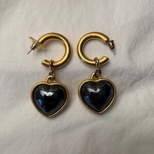 Vintage 1990’s Carole Lee Gold, Pearl and Black Heart Earrings